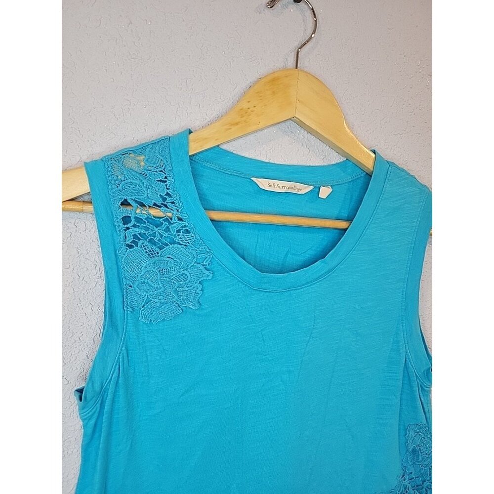 Soft Surroundings Size XS Lacey Tank Top Island‎ Blue Asymmetrical Coastal - Picture 3 of 6